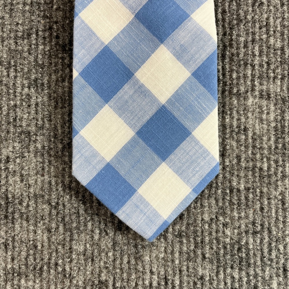 Tackle & Tides Mens Blue White Buffalo Plaid Gingham Cotton Necktie